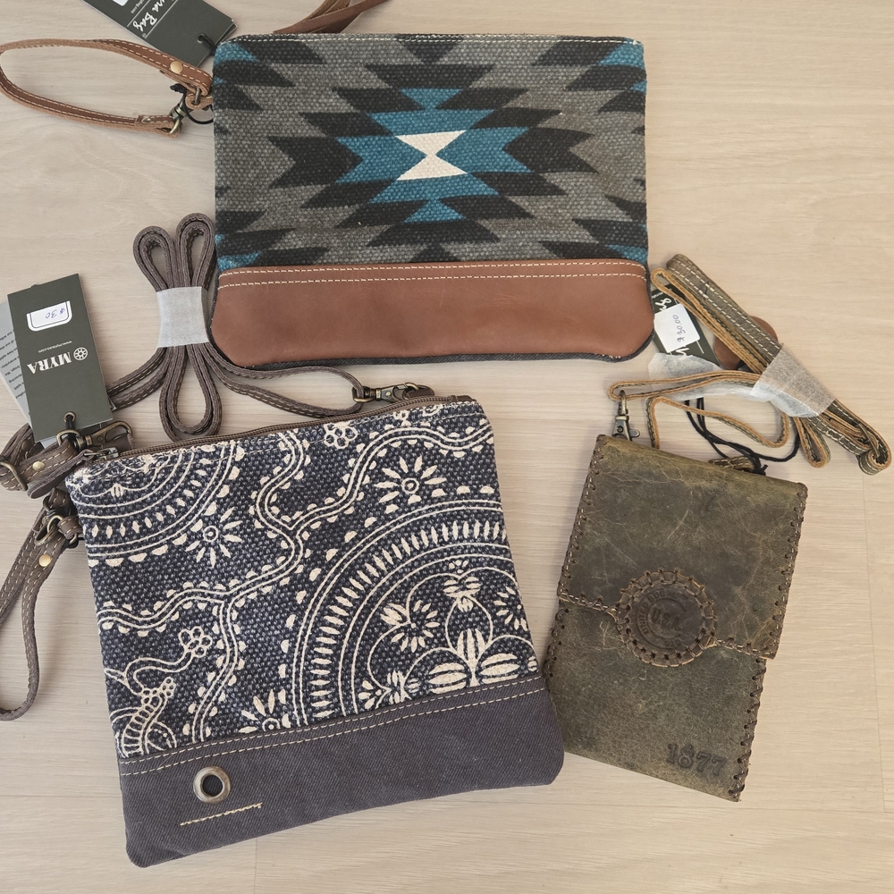 Myra Bag Clutches & Wristlets - Brown, Blue, Gray